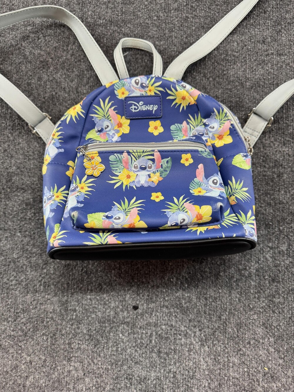 Loungefly Disney Stitch Mini Backpack Womens Blue Floral Tropical Charm Print - Picture 2 of 11